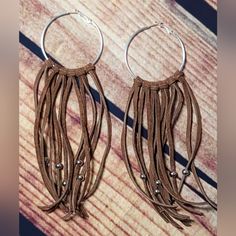 Genuine Brown Leather Fringe Tassel Earrings With Silver Hoops And Beads Leather Fringe Earrings, Brown Silver, Leather Fringe, Tassel Fringe, Fringe Earrings, Boutique Jewelry, Silver Hoops, Western Style, Tassel Earrings