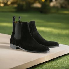 Black Suede Chelsea Boots for Men Slip on Leather Boots Black Suede Chelsea Boots, Black Leather Boots