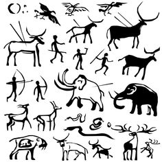 an image of different animals and people