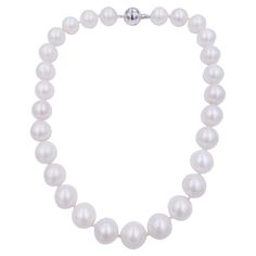 18K White Gold Clasp 0.15 cts Diamonds South Sea Pearls with Amazing Luster, Color and Shine - White with Slightly Cream Hue & Overtones - A Quality - 13-14 MM Sizes 17 Inches Length High-Quality Pearls + Make Luxury White Pearl Necklace With Brilliant Cut, Diamond White Pearl Necklace, Fine Jewelry, Luxury Pearl White Round Beads Necklace, Luxury Hand-strung White Pearl Necklace, White Gold Diamond Necklace, Luxury White Multi-strand Pearl Necklace, Gold Diamond Necklace, South Seas, South Sea Pearls