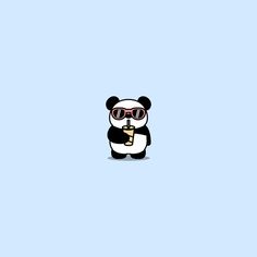 a panda bear wearing glasses and holding a drink