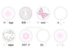 the different types of buttons and symbols in korean language are shown on this white background