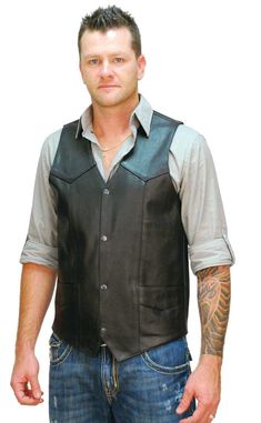 Tall leather vest that is 2-3" longer than our basic vests now with inside easy access vertical side entry chest pocket and one regular inside chest pocket. This men's quality tall biker vest is made of 1.2-3 mm thick cowhide leather. Standard classic western/biker tall black vest with two front pockets and a soft nylon lining. A great choice for big leather vest sizes! TALL Sizes: 40T, 42T, 44T, 46T, 48T, 50T, 52T, 54T, 56T, 58T, 60T, 62T, 64T. +$6 for 48-52, +$12 for 54-56, +$18 for 58-60, +$2 Biker Vest With Pockets For Motorcycling, Biker Vest With Pockets, Sleeveless Biker Vest With Pockets, Classic Leather Vest For Biker Events, Leather Biker Vest Sleeveless, Biker Style Leather Sleeveless Vest, Leather Sleeveless Vest For Motorcycling, Sleeveless Leather Vest For Biker Events, Sleeveless Leather Vest For Bikers