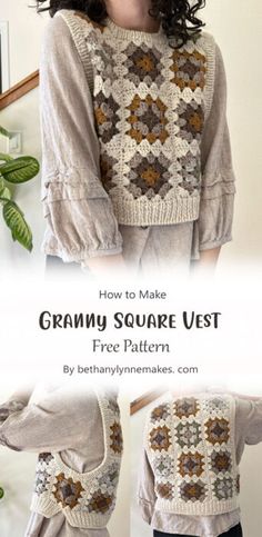 Lovely Granny Square Vest Free Crochet Pattern Ideas - Carolinamontoni.com Crochet Christmas Vest Pattern Free, Vests Aesthetic, Crochet Vests, Diy Sweater, Crochet Vest Pattern, Aesthetic Spring, Simple Crochet, Crochet Cardigan Pattern