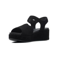 Clarks Womens Kimmie Way Leather Wedge Sandals - Black Suede New In Box A Fresh Take On The Classic Platform Sandal, The Clarks Kimmei Way Offers A Premium Black Leather Suede Upper On A Wedge Heel With A Stylish Suede Wrap. * Open Toe Silhouette. * Ankle Buckle Closure. * Leather Lining And Insole. * Synthetic Outsole. * Heel Height: 2 In * Platform Height: 1 In Black Leather Wedge Sandals With Chunky Platform, Modern Black Wedge Sandals With Chunky Platform, Modern Black Wedge Heel Sandals, Summer Suede Sandals With Chunky Platform, Black Suede Open Toe Wedge Sandals, Black Suede Wedge Sandals For Summer, Black Suede Wedge Sandals, Black Suede Sandals For Summer, Black Suede Summer Sandals