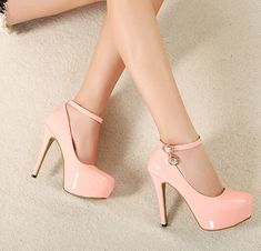 Pink Ankle Strap Design High Heels Fashion Shoes Pink Fitted Heels With Round Toe, Pink Round Toe Heels For Club, Ball Heels, Platform High Heels Pink, Pink Kawaii Closed Toe Heels, Trendy Pumps, Pink High Heels With 4-inch Heel, Cute Pumps, Heels Fashion