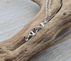 Sterling Silver DNA Necklace. Anniversary Gift, Birthday Gift, Science Gift. Geek Gift by TreeTownPaper on Etsy Double Helix Dna, Dna Necklace, Dna Strand, Double Helix, Science Gifts, Geek Gifts, Necklace Length, Gift Birthday, Cable Chain