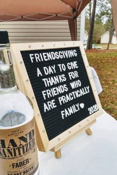 a sign that says friends giving a day to give thanks for friends who are practically family