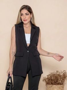 SHEIN LUNE Colete blazer colarinho de xaile com cinto | SHEIN Brasil Lightweight Blazer, Blazers For Women, Second Skin, Look Fashion, Shapewear, Suits For Women, Women Clothing