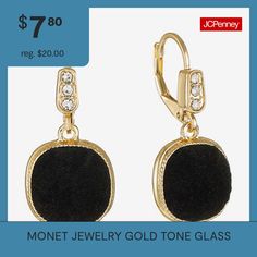 Included: 1 Pair of EarringsFeatures: RhinestonesEarring Back: Lever BackShape: CushionMetal Color: Gold ToneEarring Length: 30mmEarring Width: 15mmCare: Wipe CleanStone Type: 6 GlassEarrings Style: Drop EarringsMetal: ZincCountry of Origin: Imported Evening Black Cabochon Earrings, Elegant Black Metal Teardrop Earrings, Artistic Black Drop Earrings, Antique Black Drop Earrings, Black Gold-plated Drop Earrings, Monet Jewelry, Glass Drop Earrings, Earrings Black, Earrings Drop