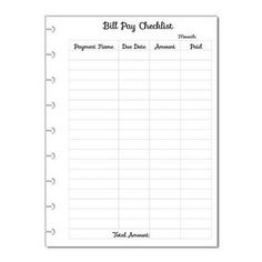 a bill pay checklist is shown on a white sheet with the words,'bill pay