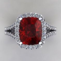 "Unique Engagement Rings!Ruby Engagement Ring Pigeon Blood Long Cushion Cut RingDiamonds Diamond Halo Birthstone Anniversary Ring Details: JFS140 1- Rare Ruby Lab Created Measurements 10x8 3.50ct approx. accents: 40x1.3mm 22x1.5mm EF colorless SI1 clarity Round Diamonds .70ct Metal: options at checkout Shown in white and yellow gold 14kt White Gold 6 grams approx. 5 STAR PRISTINE PROMISES ♦︎Established 1994 ♦︎FREE Lifetime Product Warranty ♦︎FREE Lifetime Moissanite Warranty ♦︎FREE US Shipping ♦ Cushion Cut Engagement Ring, Wedding Rings Solitaire, Golden Ring