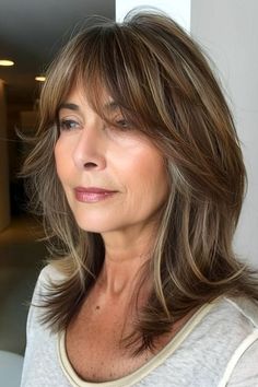 Women Over 50 With Bangs, Over 50 With Bangs, Stunning Hairstyles, Hairstyles For Women Over 50, Medium Long Hair, Shoulder Length Hair Cuts, Haircuts For Medium Hair