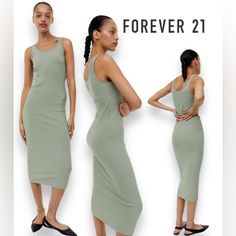 Large Nwot Forever 21 Ribbed Bodycon Midi Dress Forever 21 Stretch Casual Bodycon Dress, Forever 21 Casual Stretch Bodycon Dress, Forever 21 Casual Fitted Midi Dress, Casual Midi Dress From Forever 21, Casual Fitted Midi Dress By Forever 21, Zara Slip Dress, Ribbed Bodycon Midi Dress, Army Green Dress, Cami Midi Dress