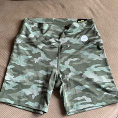 Brand New Pink Brand Green Camo Bike Shorts With A Hidden Pocket. 5” Length. Stretch Biker Shorts For Outdoor, Casual Biker Shorts With Built-in Shorts For Outdoor, Casual Green Mid-thigh Length Athletic Shorts, Casual High Waist Green Biker Shorts, Casual Biker Shorts For Outdoor, Pink Bike, Black Biker Shorts, Crop Top Set, Biker Shirts