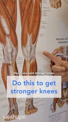 a person pointing at a poster with muscles on it and the words do this to get stronger knees