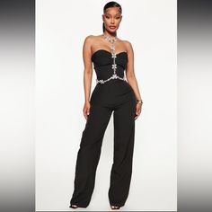 Blake Embellished Jumpsuit - Black Product Details Available In Black And White. Jumpsuit Embellished Halter Top Padded Sweetheart Top Functional Back Zipper Wide Leg Pant 34" Inseam 100% Polyester Black And White Jumpsuit, Mesh Romper, Embellished Jumpsuit, Fashion Nova Jumpsuit, Sweetheart Top, White Lace Romper, Satin Romper, Tie Dye Jumpsuit, Off Shoulder Romper