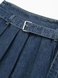 Tavimart Fashion Denim Skirts For Women With Belt High Waist Folds Midi Skirt Woman Streetwear Vintage Female Faldas Autumn Clothes