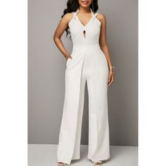 Women's Evening, Formal, Wedding Guest, Party, Bridesmaid, Elegant Jumpsuit/Romper Criss Cross Shoulder Straps, Keyhole Detail Long/Wide Leg Material Does Not Stretch There's Only A Small Elastic At The Back For Chest/Armpit To Armpit. Material Is A Crinkly Polyester Fabric Size Medium Armpit To Armpit: 16" Stretches Up To 18" Waist: 14.5" Inseam: 32" Zippers Up At The Back Spring, Summer, Autumn New Without Tags Bundles Welcomed! Tags/Ignore: Sequin, Maxi, Mermaid Dress, Comfy, Bodycon, Sexy, F Backless Formal Jumpsuits And Rompers For Spring, Backless Formal Jumpsuit For Spring, Formal Backless Jumpsuit For Spring, Backless Jumpsuits And Rompers For Spring Formal, Chic Fitted Jumpsuit For Banquet, White Backless Jumpsuits And Rompers For Date Night, White Backless Jumpsuit For Evening, Summer Banquet Fitted Jumpsuits And Rompers, Elegant Backless Jumpsuit For Wedding