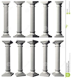 six white pillars with columns on each side