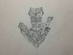 a pencil drawing of a house in the air