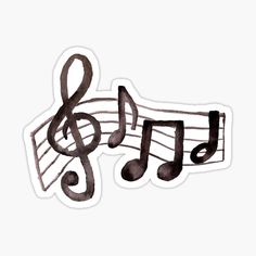 music notes sticker on white background with watercolor style illustration in black and grey