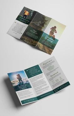 an open tri fold brochure is shown in this image