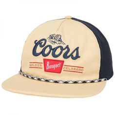 PRICES MAY VARY. Officially licensed apparel 100% Polyester woven blend fabric - Classic 5 panel low profile slouch structured crown with mesh back panels and flat brim Embroidered logo graphics at front with rope detail at brim Top button, sweat tapes, and details in contrast colors Adjustable plastic snap fastener on back - One size fits most (unisex adult sizing) Officially licensed Coors Banquet Rope Logo Canvas Snapback Hat. This black and brown "Coors Banquet" Snapback Hat is made from canvas and features a classic "Coors Banquet" graphics on the front with a matching rope above the bill and adjustable mesh snapback. Colorado Logo, Coors Banquet, Golden Colorado, Logo Graphic, Black Tan, Snapback Hat, Black And Tan, Snapback Hats, Low Profile