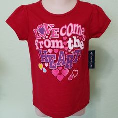 Size 12 Mths Size 24 Mths Cute Red Cotton T-shirt, Cute Red Cotton Top, Casual Red Shirt With Heart Graphic, Red Crew Neck Top For Playtime, Red Cotton School T-shirt, Cute Red T-shirt For School, Cute Red Short Sleeve T-shirt, Red Graphic Print T-shirt For Playtime, Red Graphic Print Casual T-shirt