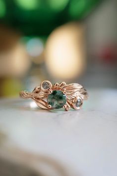 Rutile moss agate gold ring, salt and pepper stone ring / Olivia | Eden Garden Jewelry™ Traditional Engagement Ring, Twig Engagement Ring, Mixed Metal Rings, Nature Inspired Rings, Traditional Engagement Rings, Green Moss Agate, Moonstone Engagement, Moss Agate Ring, Moonstone Engagement Ring