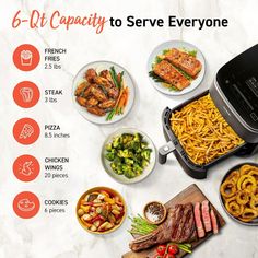 an appliance with many different types of food on it and the words, 6 - in - 1 capacity to serve everyone