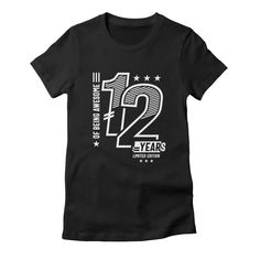 a women's black t - shirt with the number ten years printed on it