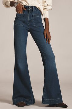 Denim, decoded: We’re digging denim in every corner of our closet, featuring a high-rise and mega-flare fit. | High-Rise Mega-Flare Jeans by Maeve in Blue, Women's, Size: 25, Cotton/Elastane/Tencel at Anthropologie 50 Fashion, Flare Jeans, Anthropologie, Top Brands, Autumn Fashion, High Rise, Plus Size, Luxury Fashion, Closet