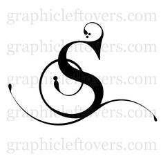 the letter s with swirls and bubbles in black ink