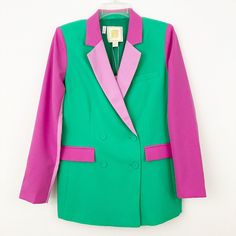 Nwt Emily Mccarthy Bristol Blazer Size: Xs Condition: New With Tags Measurements Laying Flat (Approximate): Pit To Pit: 18.5" Sleeve: 24“ Length: 29" Shoulder To Hem Watermelon Sugar - Green, Pink This Looks Like It Was Borrowed From Another Decade And Updated For Now Contrasting Color Adds Playful Flair Double Breasted, Interior Button Pockets Lined Long Sleeves With Button Cuffs Classic Notched Lapel Relaxed Fit Polyester Dry Clean Professional, Career Wear, Office, Business Casual, Colorful, Spring Color Block Outerwear For Work, Spring Workwear Color Block Outerwear, Color Block Outerwear For Spring Workwear, Green Color Block Outerwear For Spring, Chic Color Block Outerwear For Spring, Business Casual Colorful, Watermelon Sugar, Career Wear, Office Business