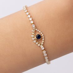 Material: gold plated brass, crystals Length: 6" + 1" extension IMPORTED Crystal Eye, Eye Bracelet, Gold Plate, Plating, Brass, Bracelet, Crystals, Gold