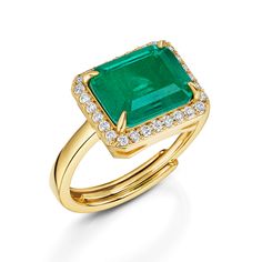 Fervor Montreal Envy- Queen Emerald Ring Luxury Emerald Open Ring For May Birthstone, Luxury Open Emerald Ring For May Birthstone, Vs Clarity Emerald Ring In Fine Jewelry Style, Timeless Emerald Gemstone Rings, Vvs Clarity Emerald Rings In Fine Jewelry Style, Fine Jewelry Halo Ring With Vvs Clarity Emerald, Timeless Green Open Ring Emerald, Timeless Green Emerald Open Ring, Luxury Emerald Birthstone Ring For Promise