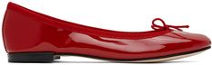 Patent leather ballerina flats in red. · Bow accent at vamp · Grosgrain trim at collar · Logo printed at leather footbed · Cotton twill lining · Leather sole with treaded rubber injection Supplier color: Flamme Red Ballerinas, Red Ballet Flats, Ballerina Flats, Red Bow, Personal Shopping, Ballerinas, Online Shopping Clothes, Womens Flats, Lady In Red