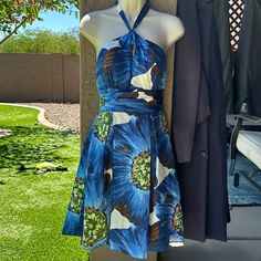 Excellent Condition - Perfect For Vacation Blue Fitted Sundress For Casual Wear, Blue A-line Sundress For Garden Party, Blue Fitted Sundress For Garden Party, Fitted Blue Sundress For Garden Party, Blue A-line Sundress For Party, Floral Print Dress, Vintage Dresses, Print Dress, Colorful Dresses