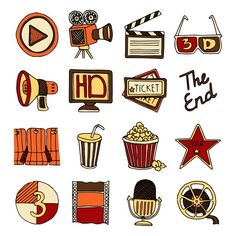 an image of various movie related items on white background stock photo - 959782