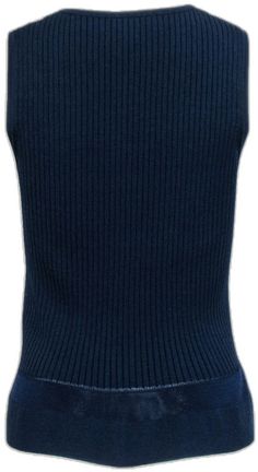 Fitted Crew Neck Tank Top For Work, Casual Seamless Tops For Work, Fitted Solid Color Sweater Vest For Work, Fitted Sweater Vest For Work, Fitted Solid Sweater Vest For Work, Stretch Crew Neck Sweater Vest For Work, Solid Knit Top For Workwear, Everyday Stretch Knit Sweater Vest, Navy Ribbed Knit Tops