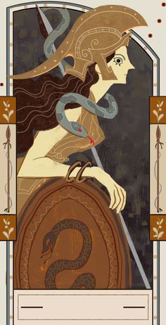 an illustration of a woman holding a snake