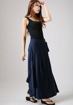 Blue Flared Cotton Maxi Skirt, Blue Linen Long Skirt, Blue A-line Maxi Skirt With Lined Skirt, Blue Relaxed A-line Maxi Skirt, Non-stretch Blue Bohemian Maxi Skirt, Custom Skirt, Linen Wrap Skirt, Fall Skirt, Skirt Linen