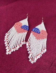 Patriotic earrings long beaded earrings, handmade earrings. america flag earrings, independence day earrings Measurements: Length - 4.72 inches (12 cm) (including ear wires). Width - 1.57 inches (4 cm) Materials: Colour hooks silver Czech beads and strong synthetic thread.  Handmade earrings from high-quality Czech beads. Patriotic earrings can  until Israel's Independence Day. It can also make a great gift.   100% handmade. Shipping worldwide Please note that due to lighting effects, monitor's brightness, contrast and other settings, there might be some slight differences in the color tone/shade of the web site's photo and the actual item. Patriotic Earrings For Summer Gift, Patriotic Earrings For 4th Of July, Patriotic Drop Earrings For 4th Of July, Patriotic 4th Of July Earrings, Patriotic Dangle Earrings For Independence Day, Patriotic Multicolor Earrings For Independence Day, Patriotic Dangle Jewelry For Independence Day, Patriotic Multicolor Dangle Jewelry, Patriotic Beaded Earrings For 4th Of July