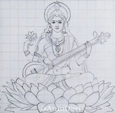 Beautiful sketch of mata saraswati Beautiful God Drawing, Mata Saraswati Painting, Saraswati Painting Art Sketch, Sarswati Maa Drawing Easy, Saraswati Goddess Paintings Sketch, Goddess Saraswati Drawing, Saraswati Goddess Drawing, Saraswati Mandala Art, Saraswati Drawing Easy