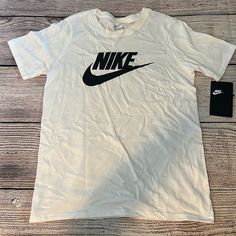 New, With Tags Color: White And Black Size: Small Sku: Dc9962-100 Basic White Nike Top, White Sports Shirt For Spring, Spring Sports White Shirt, Basic White Shirt With Logo Print, Casual White Nike T-shirt, Nike White Cotton Shirt, Sporty Nike T-shirt, Nike Shirt, Nike White T-shirt For Streetwear