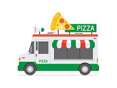 a pizza truck with a slice of pizza on top