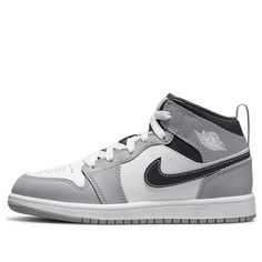 (PS) Air Jordan 1 Mid 'Light Smoke Grey 2022' 640734-078 (AJ1/SNKR/Retro/Mid Top/Basketball/Breathable) Gray Mid-top Jordan Shoes For Sports, Mid-top Gray Jordan Shoes For Sports, Casual Gray Jordan Shoes For Light Sports, Gray Basketball Shoes For Training, Casual Gray Basketball Shoes For Training, Mid Top, Air Jordan 1 Mid, Jordan 1 Mid, Air Jordan 1