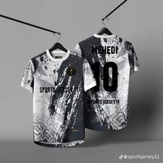 the shirt is hanging on a clothes line and it says medei sports jersey 10