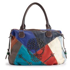 Featuring a genuine leather construction and a colorful pattern, this AmeriLeather tote is a unique addition to any look.Featuring a genuine leather construction and a colorful pattern, this AmeriLeather tote is a unique addition to any look. How do you accessorize? Check out our ACCESSORIES GUIDE for essential tips to elevate your style with must-have accessories.HANDBAG DETAILS 12"H x 4.5"W x 15.5"L Removable/adjustable shoulder strap Shoulder strap length: adjusts to 44 in. Handle: 7.5'' drop Multicolor Soft Leather Satchel Shoulder Bag, Multicolor Soft Leather Shoulder Satchel, Trendy Multicolor Satchel With Zipper Closure, Blue Leather Retro Shoulder Bag, Retro Blue Leather Shoulder Bag, Multicolor Leather Bucket Shoulder Bag, Multicolor Leather Tote Shoulder Bag, Multicolor Leather Tote Bag, Multicolor Leather Shoulder Satchel